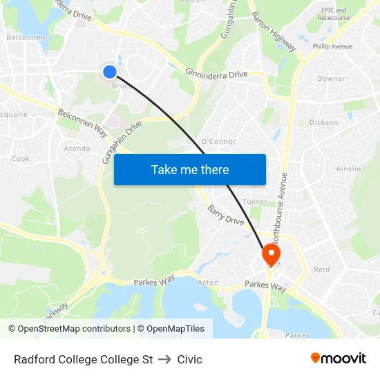 Radford College College St to Civic map