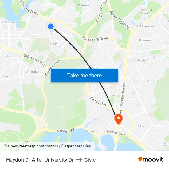 Haydon Dr After University Dr to Civic map