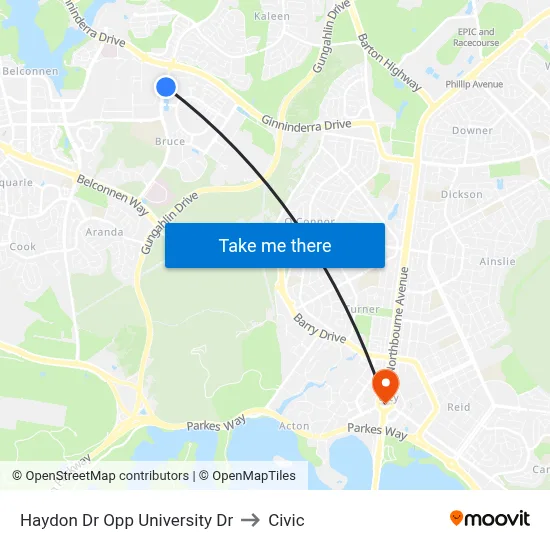 Haydon Dr Opp University Dr to Civic map