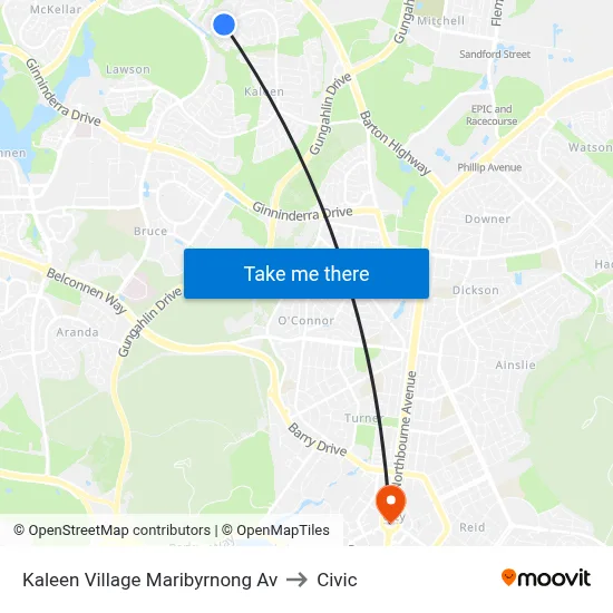 Kaleen Village Maribyrnong Av to Civic map