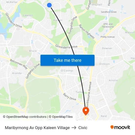 Maribyrnong Av Opp Kaleen Village to Civic map