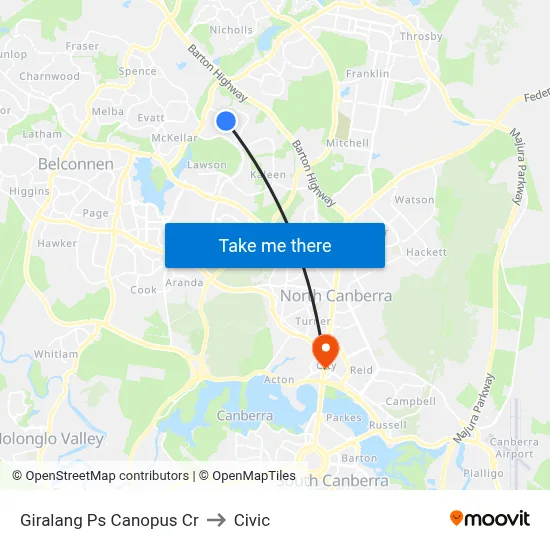 Giralang Ps Canopus Cr to Civic map