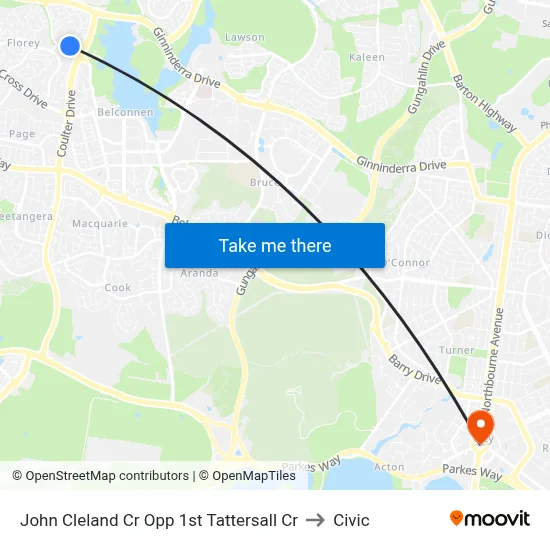 John Cleland Cr Opp 1st Tattersall Cr to Civic map
