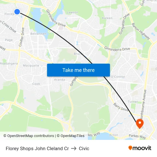 Florey Shops John Cleland Cr to Civic map