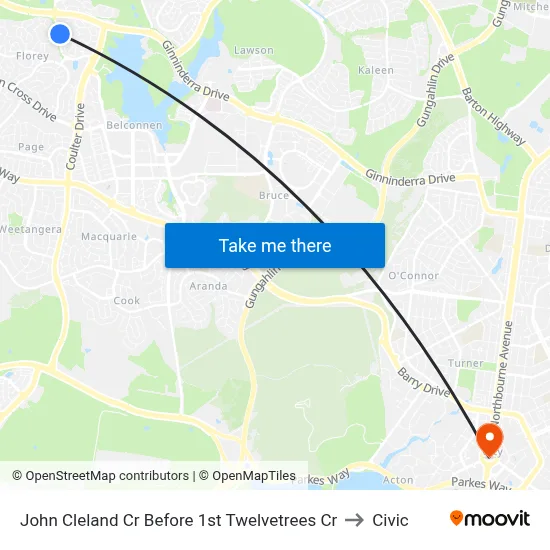 John Cleland Cr Before 1st Twelvetrees Cr to Civic map