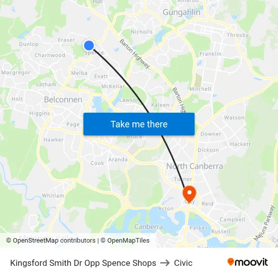 Kingsford Smith Dr Opp Spence Shops to Civic map