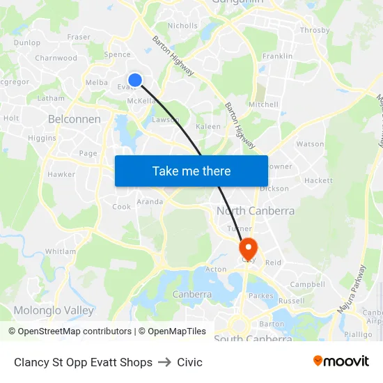 Clancy St Opp Evatt Shops to Civic map