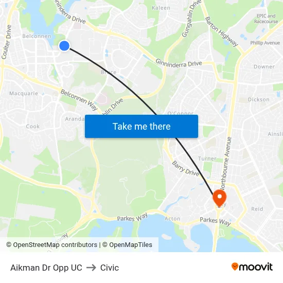 Aikman Dr Opp UC to Civic map