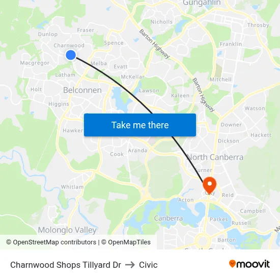 Charnwood Shops Tillyard Dr to Civic map