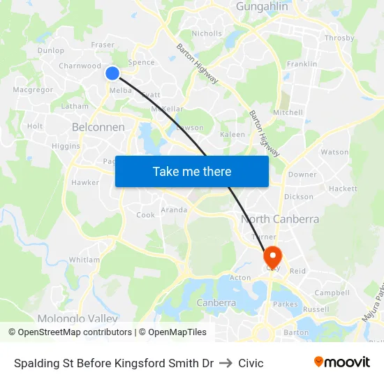 Spalding St Before Kingsford Smith Dr to Civic map