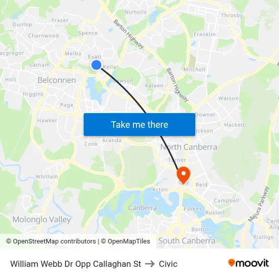 William Webb Dr Opp Callaghan St to Civic map
