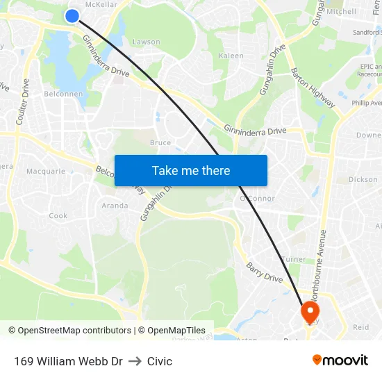 169 William Webb Dr to Civic map