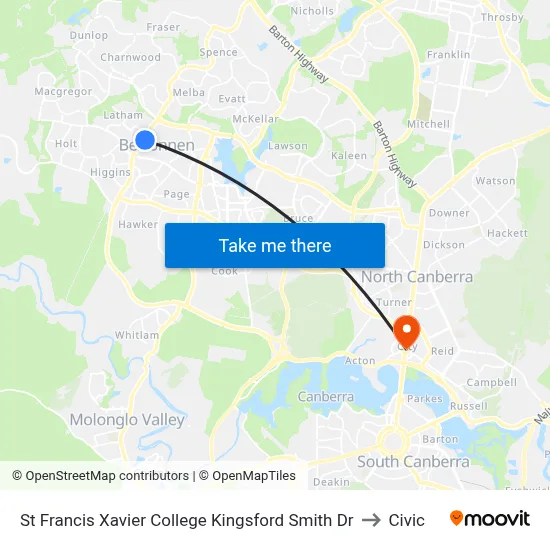 St Francis Xavier College Kingsford Smith Dr to Civic map