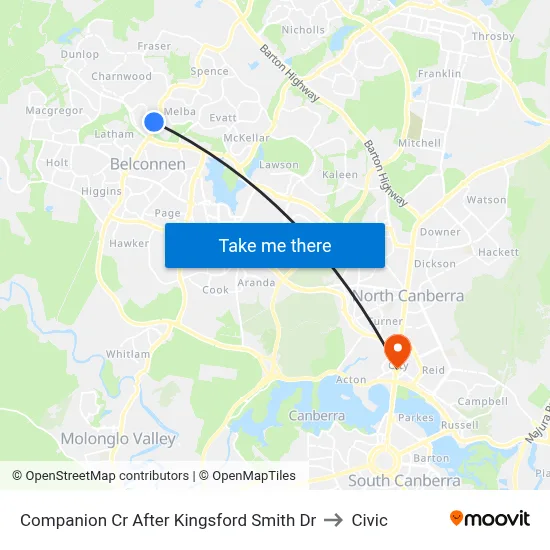 Companion Cr After Kingsford Smith Dr to Civic map