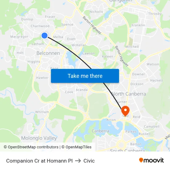 Companion Cr at Homann Pl to Civic map