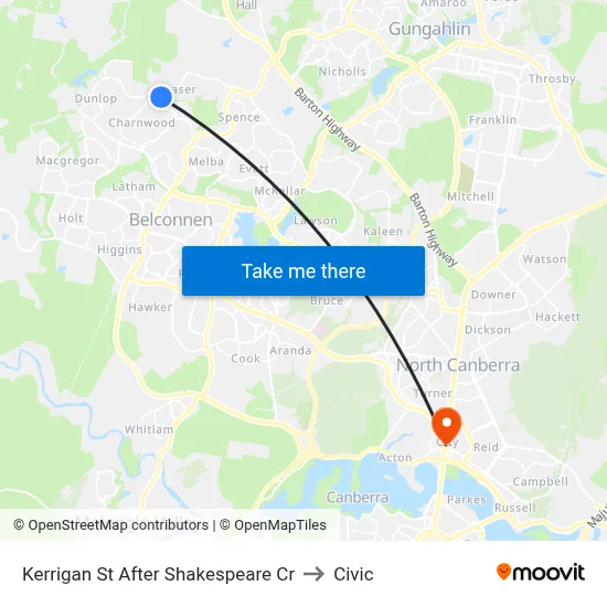 Kerrigan St After Shakespeare Cr to Civic map