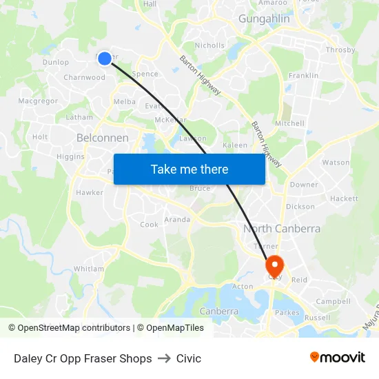 Daley Cr Opp Fraser Shops to Civic map