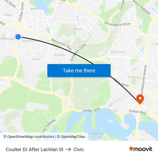 Coulter Dr After Lachlan St to Civic map
