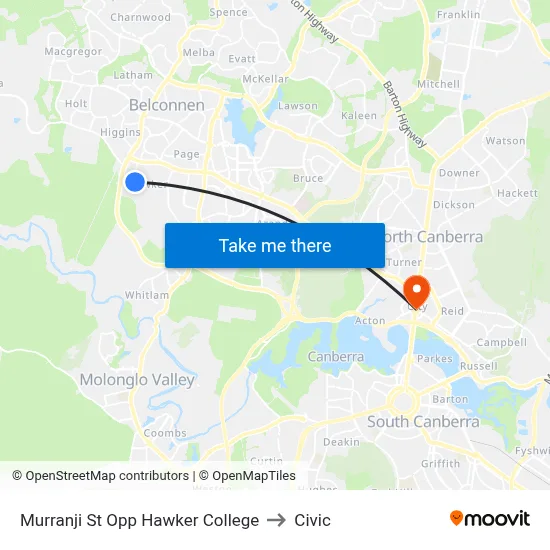 Murranji St Opp Hawker College to Civic map