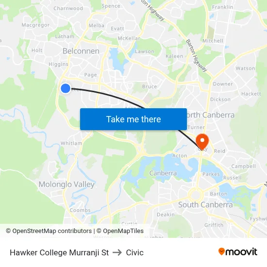 Hawker College Murranji St to Civic map