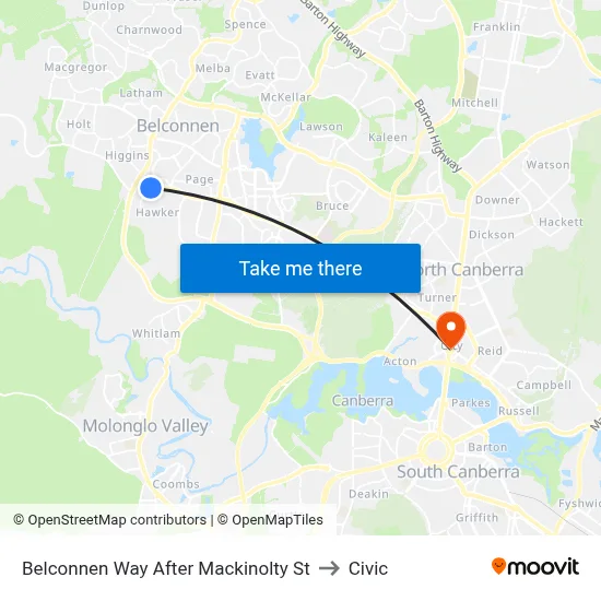Belconnen Way After Mackinolty St to Civic map