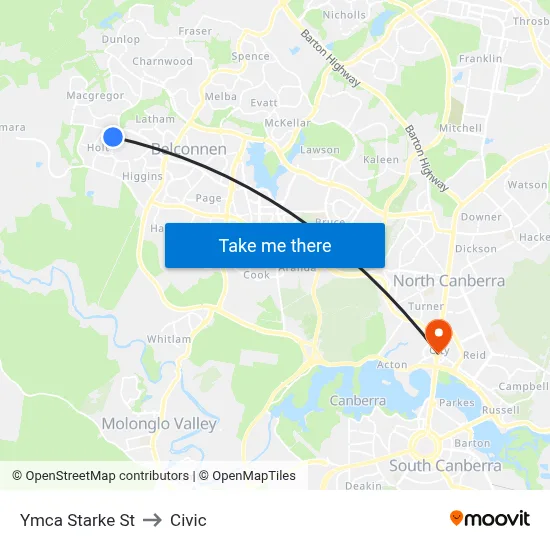 Ymca Starke St to Civic map