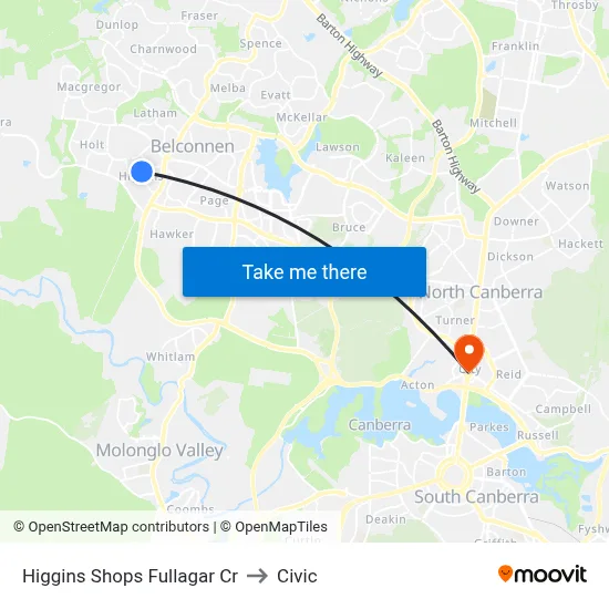 Higgins Shops Fullagar Cr to Civic map