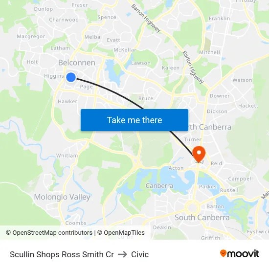 Scullin Shops Ross Smith Cr to Civic map