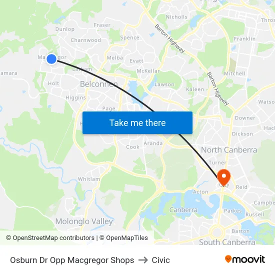 Osburn Dr Opp Macgregor Shops to Civic map