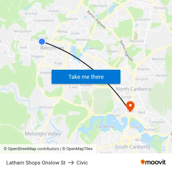 Latham Shops Onslow St to Civic map