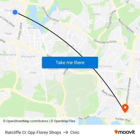Ratcliffe Cr Opp Florey Shops to Civic map