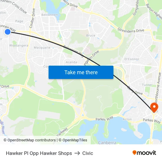 Hawker Pl Opp Hawker Shops to Civic map