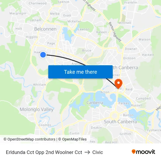 Erldunda Cct Opp 2nd Woolner Cct to Civic map