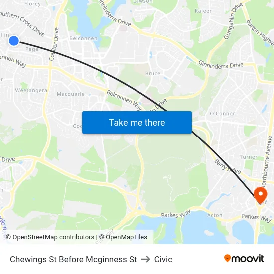 Chewings St Before Mcginness St to Civic map