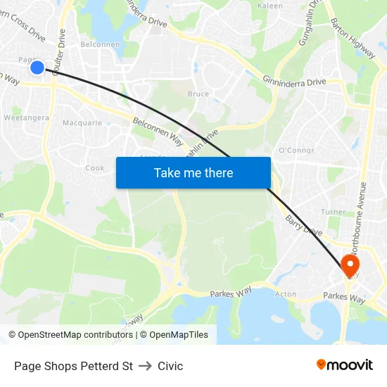 Page Shops Petterd St to Civic map