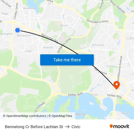 Bennelong Cr Before Lachlan St to Civic map