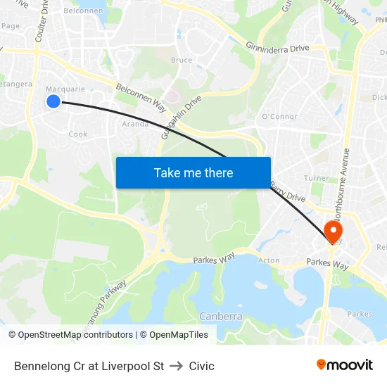 Bennelong Cr at Liverpool St to Civic map