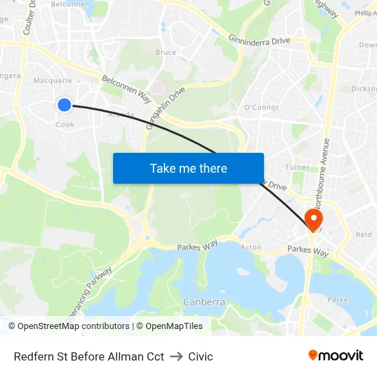 Redfern St Before Allman Cct to Civic map
