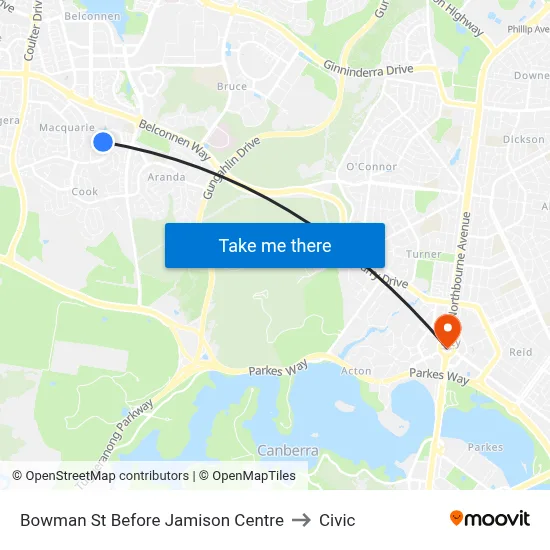 Bowman St Before Jamison Centre to Civic map