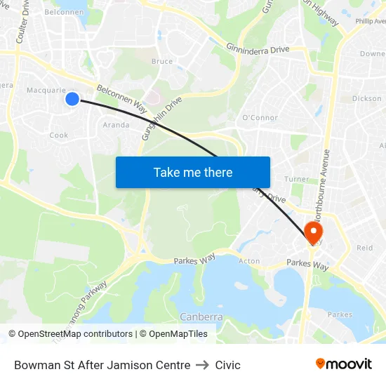 Bowman St After Jamison Centre to Civic map