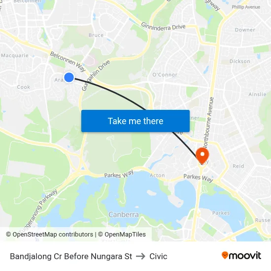 Bandjalong Cr Before Nungara St to Civic map