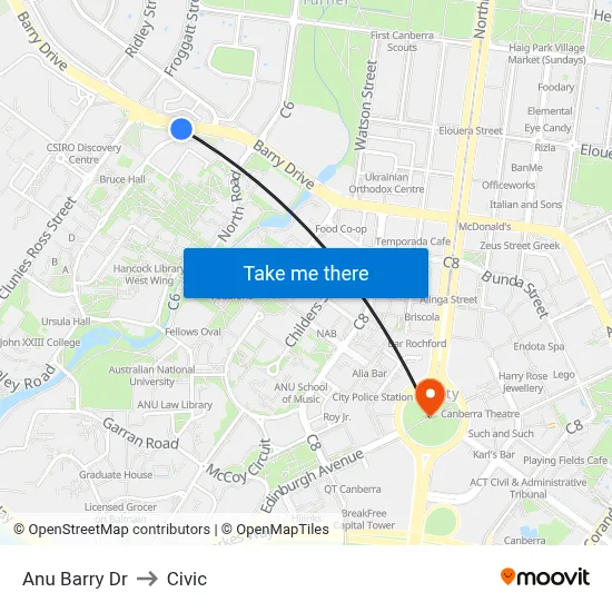 Anu Barry Dr to Civic map