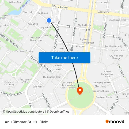 Anu Rimmer St to Civic map