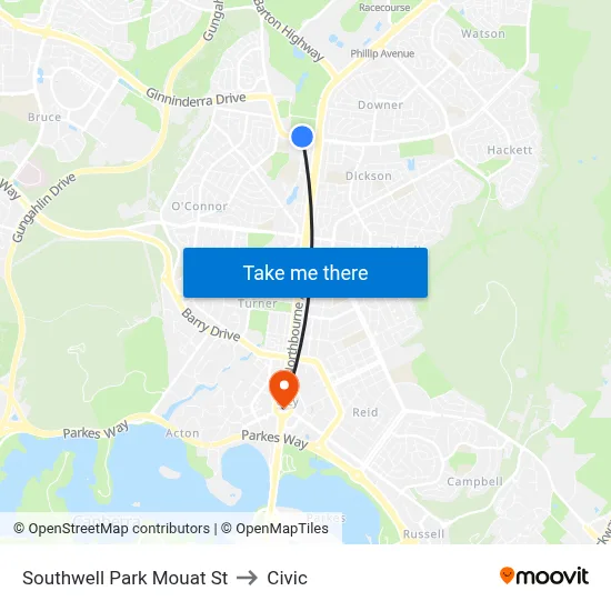 Southwell Park Mouat St to Civic map