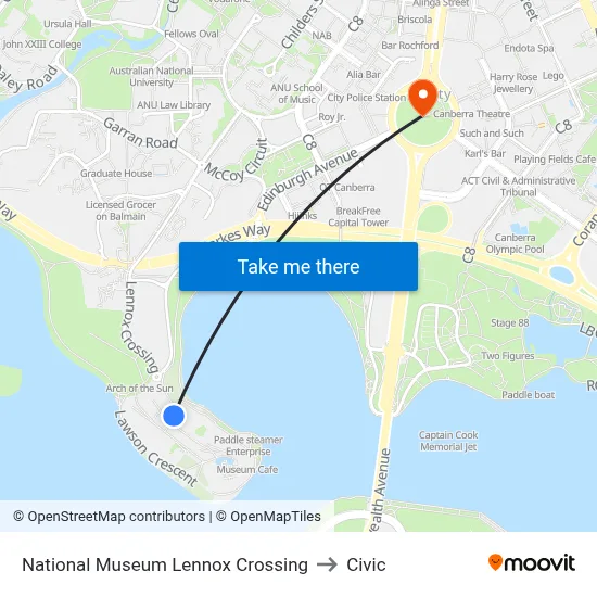 National Museum Lennox Crossing to Civic map