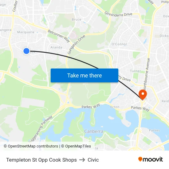 Templeton St Opp Cook Shops to Civic map