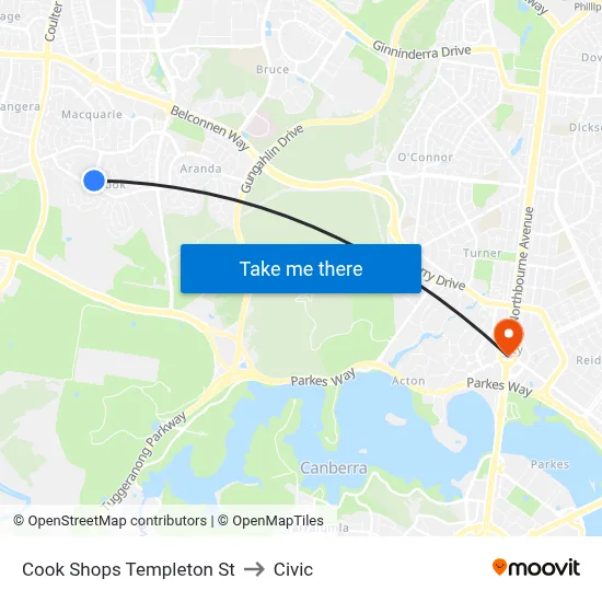 Cook Shops Templeton St to Civic map