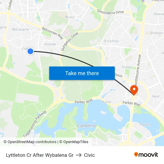 Lyttleton Cr After Wybalena Gr to Civic map