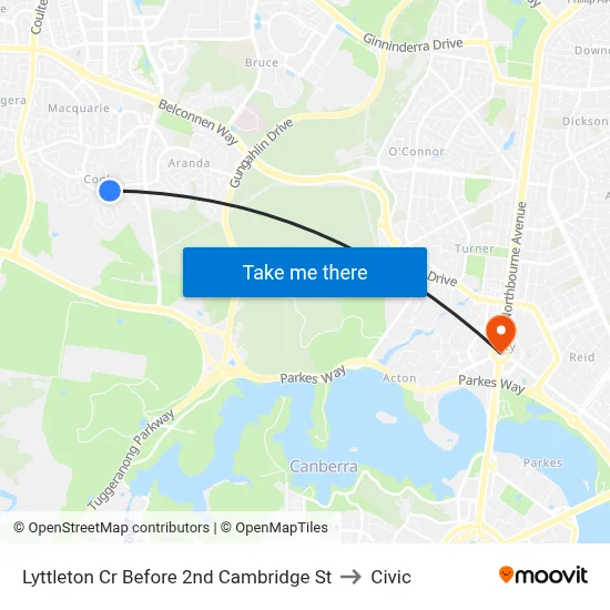 Lyttleton Cr Before 2nd Cambridge St to Civic map
