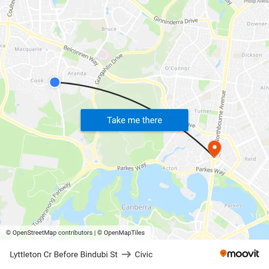 Lyttleton Cr Before Bindubi St to Civic map